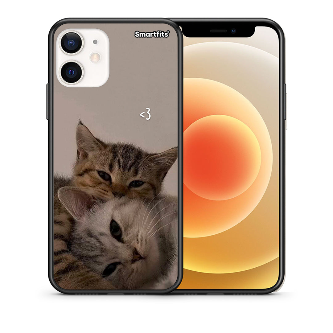 Θήκη iPhone 12 Mini Cats In Love από τη Smartfits με σχέδιο στο πίσω μέρος και μαύρο περίβλημα | iPhone 12 Mini Cats In Love case with colorful back and black bezels