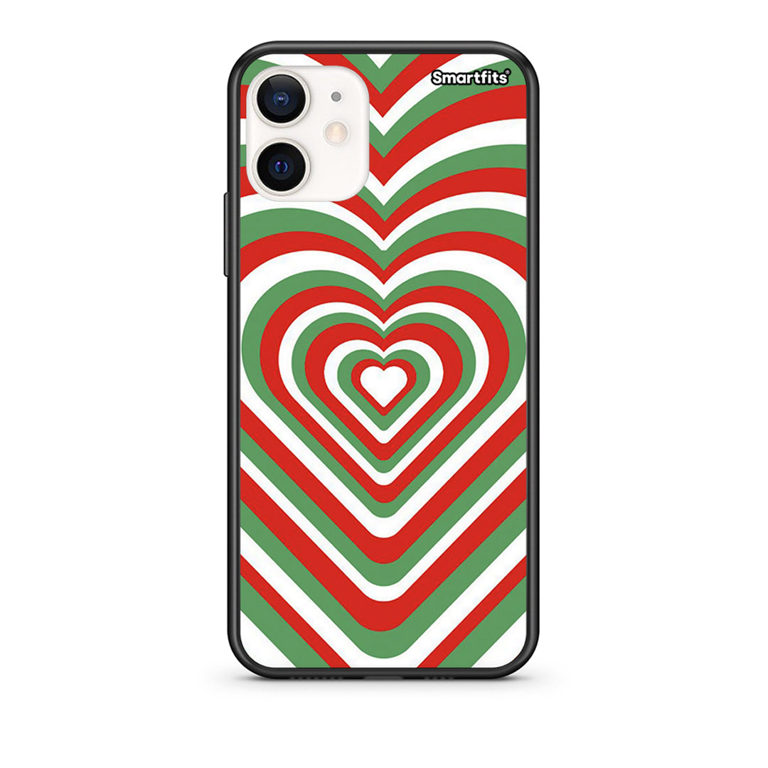 Θήκη iPhone 12 Mini Christmas Hearts από τη Smartfits με σχέδιο στο πίσω μέρος και μαύρο περίβλημα | iPhone 12 Mini Christmas Hearts case with colorful back and black bezels