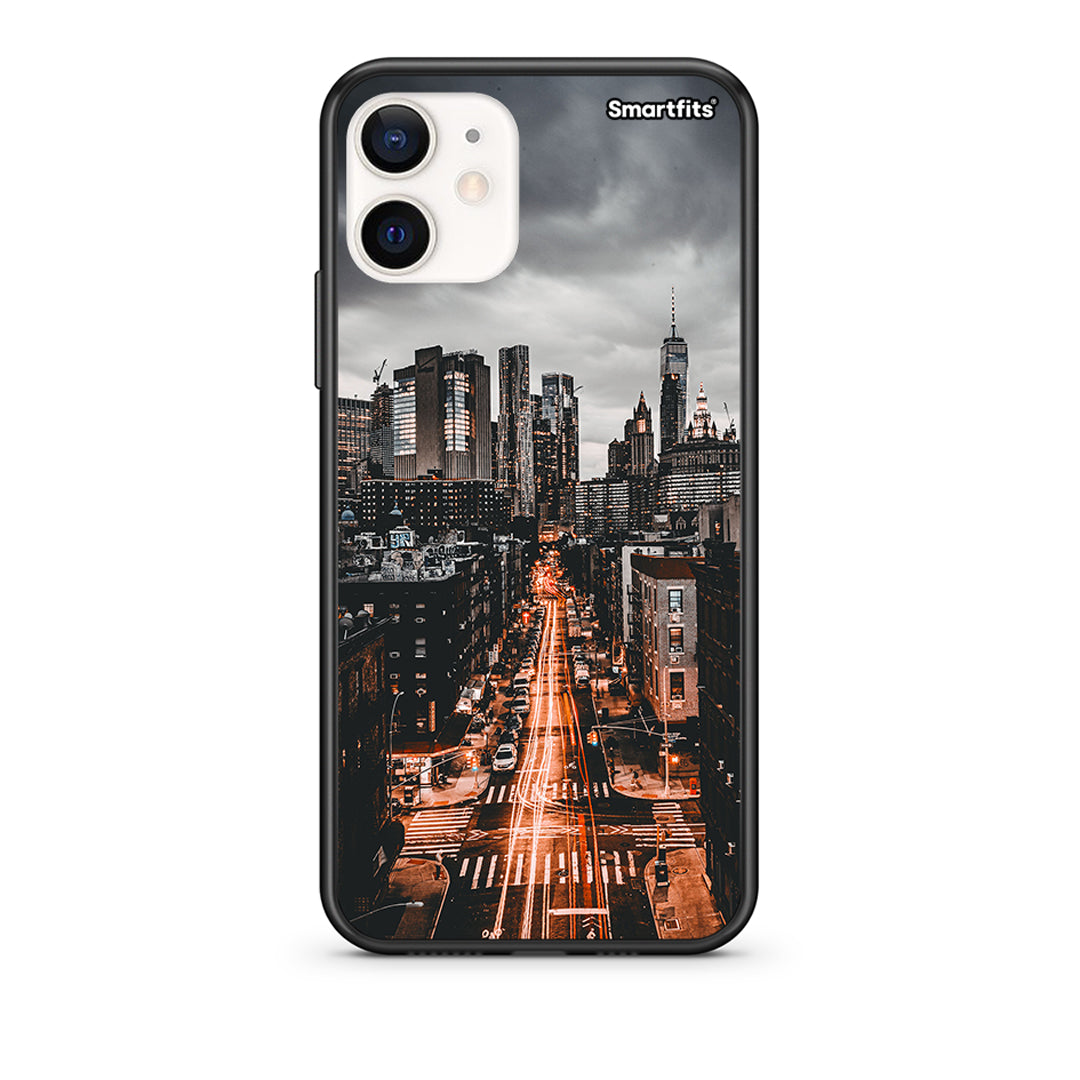Θήκη iPhone 12 Mini City Lights από τη Smartfits με σχέδιο στο πίσω μέρος και μαύρο περίβλημα | iPhone 12 Mini City Lights case with colorful back and black bezels