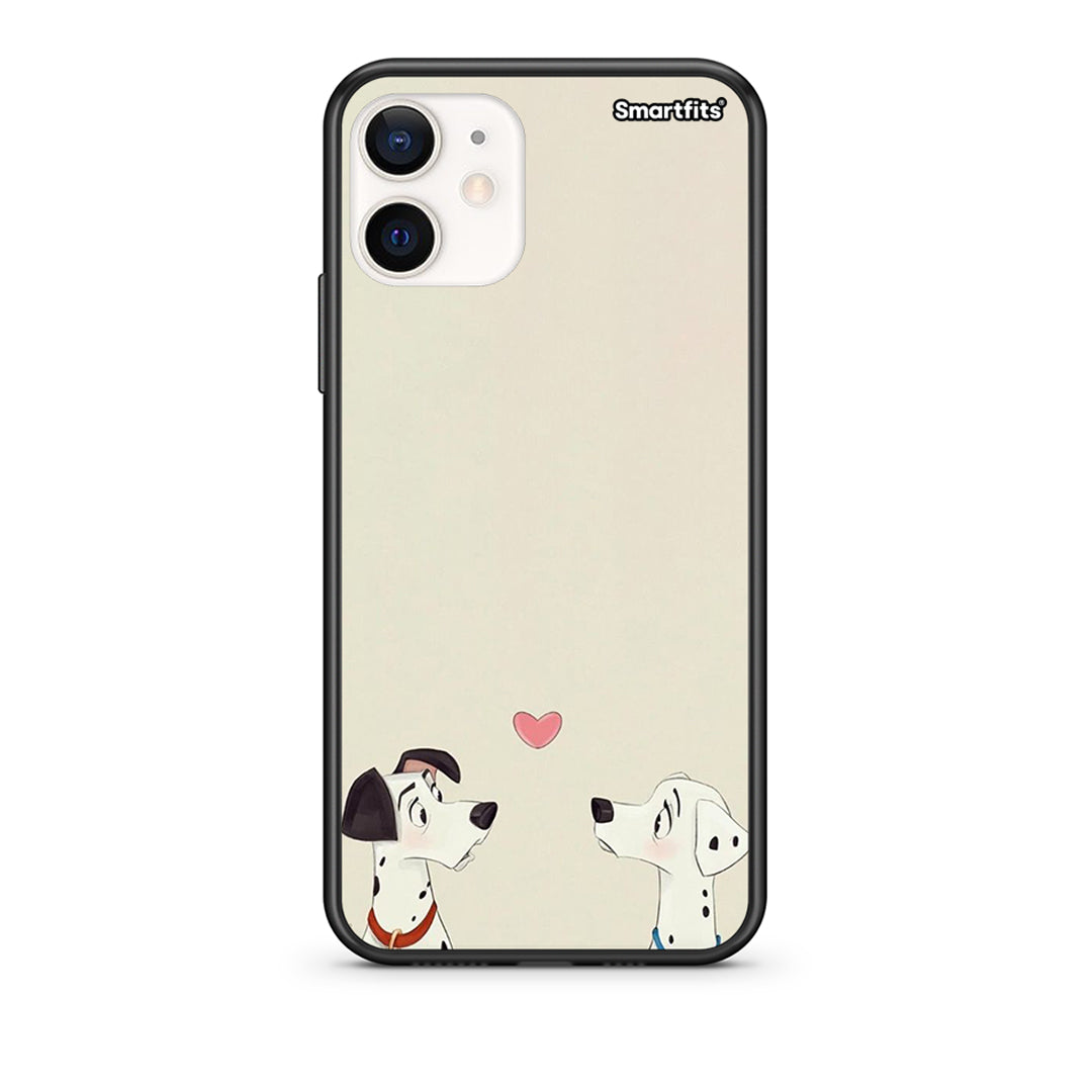 Θήκη iPhone 12 Mini Dalmatians Love από τη Smartfits με σχέδιο στο πίσω μέρος και μαύρο περίβλημα | iPhone 12 Mini Dalmatians Love case with colorful back and black bezels