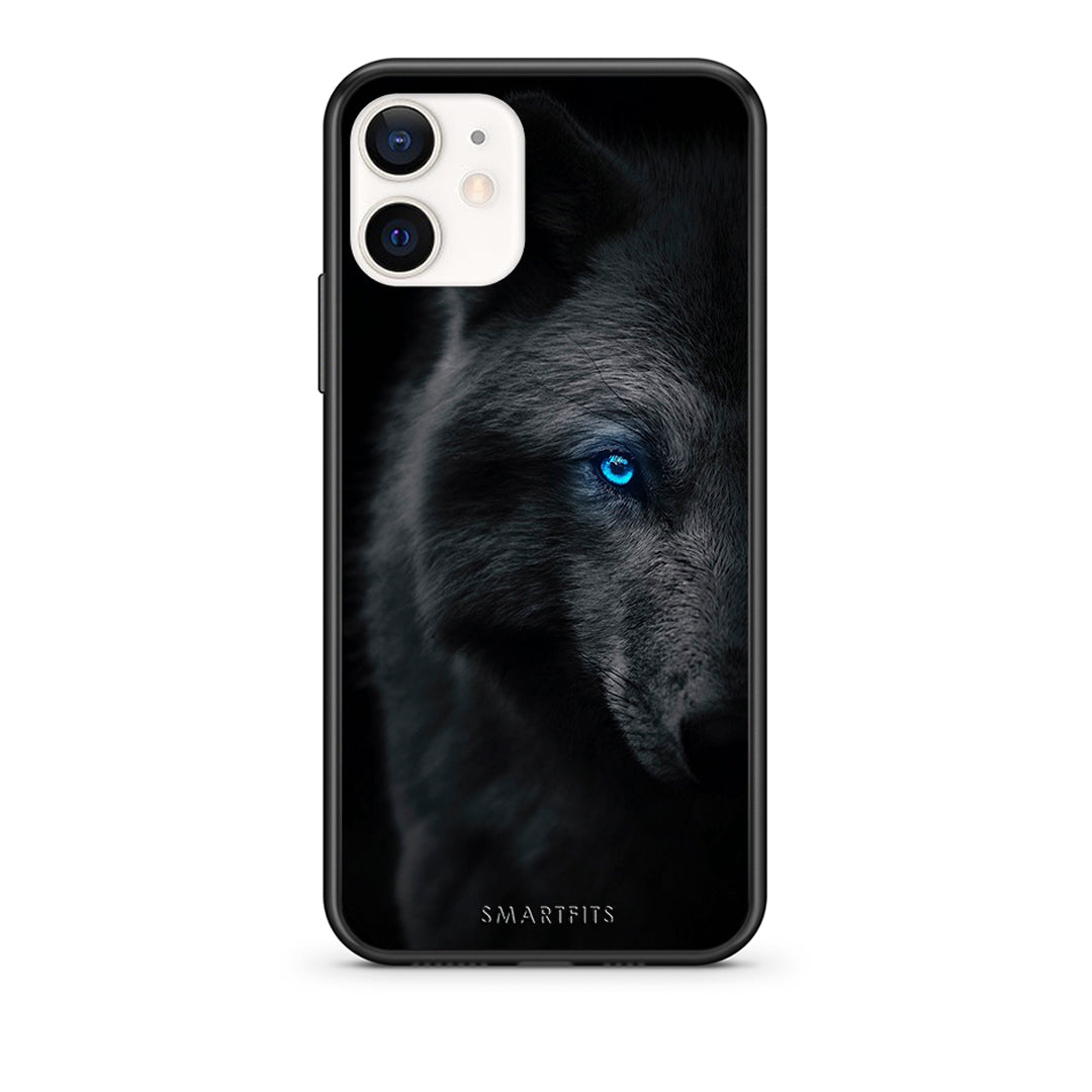 Θήκη iPhone 12 Mini Dark Wolf από τη Smartfits με σχέδιο στο πίσω μέρος και μαύρο περίβλημα | iPhone 12 Mini Dark Wolf case with colorful back and black bezels