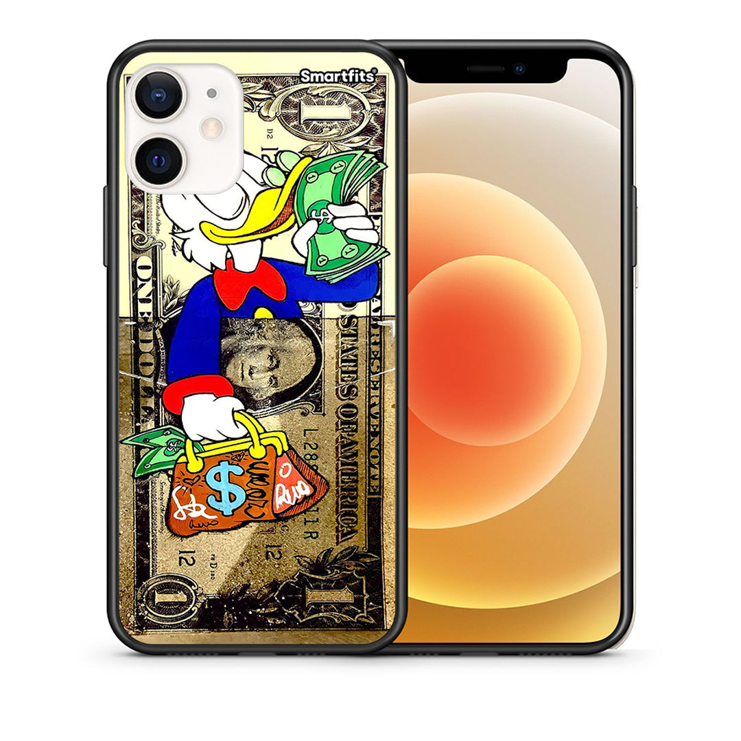 Θήκη iPhone 12 Mini Duck Money από τη Smartfits με σχέδιο στο πίσω μέρος και μαύρο περίβλημα | iPhone 12 Mini Duck Money case with colorful back and black bezels
