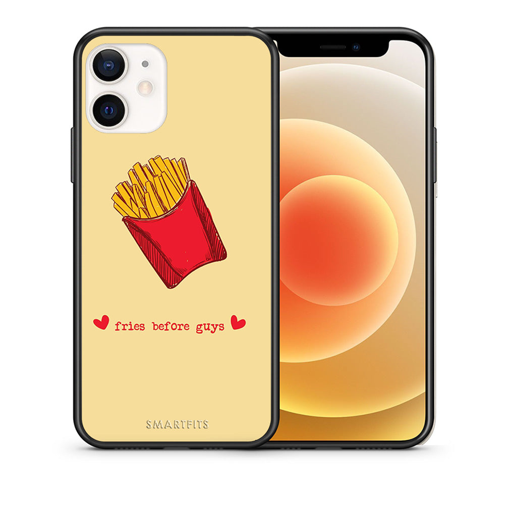 Θήκη Αγίου Βαλεντίνου iPhone 12 Mini Fries Before Guys από τη Smartfits με σχέδιο στο πίσω μέρος και μαύρο περίβλημα | iPhone 12 Mini Fries Before Guys case with colorful back and black bezels