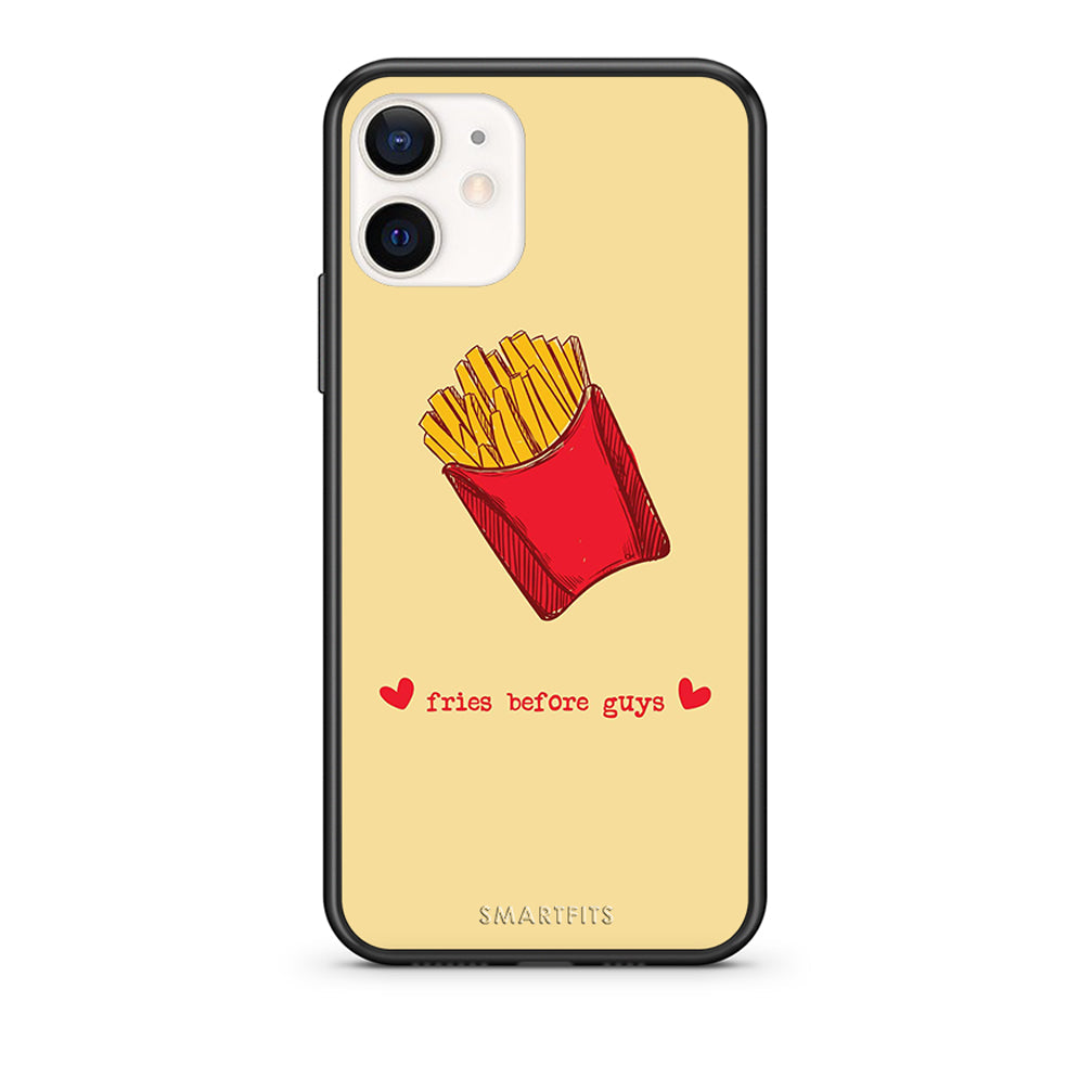 Θήκη Αγίου Βαλεντίνου iPhone 12 Mini Fries Before Guys από τη Smartfits με σχέδιο στο πίσω μέρος και μαύρο περίβλημα | iPhone 12 Mini Fries Before Guys case with colorful back and black bezels