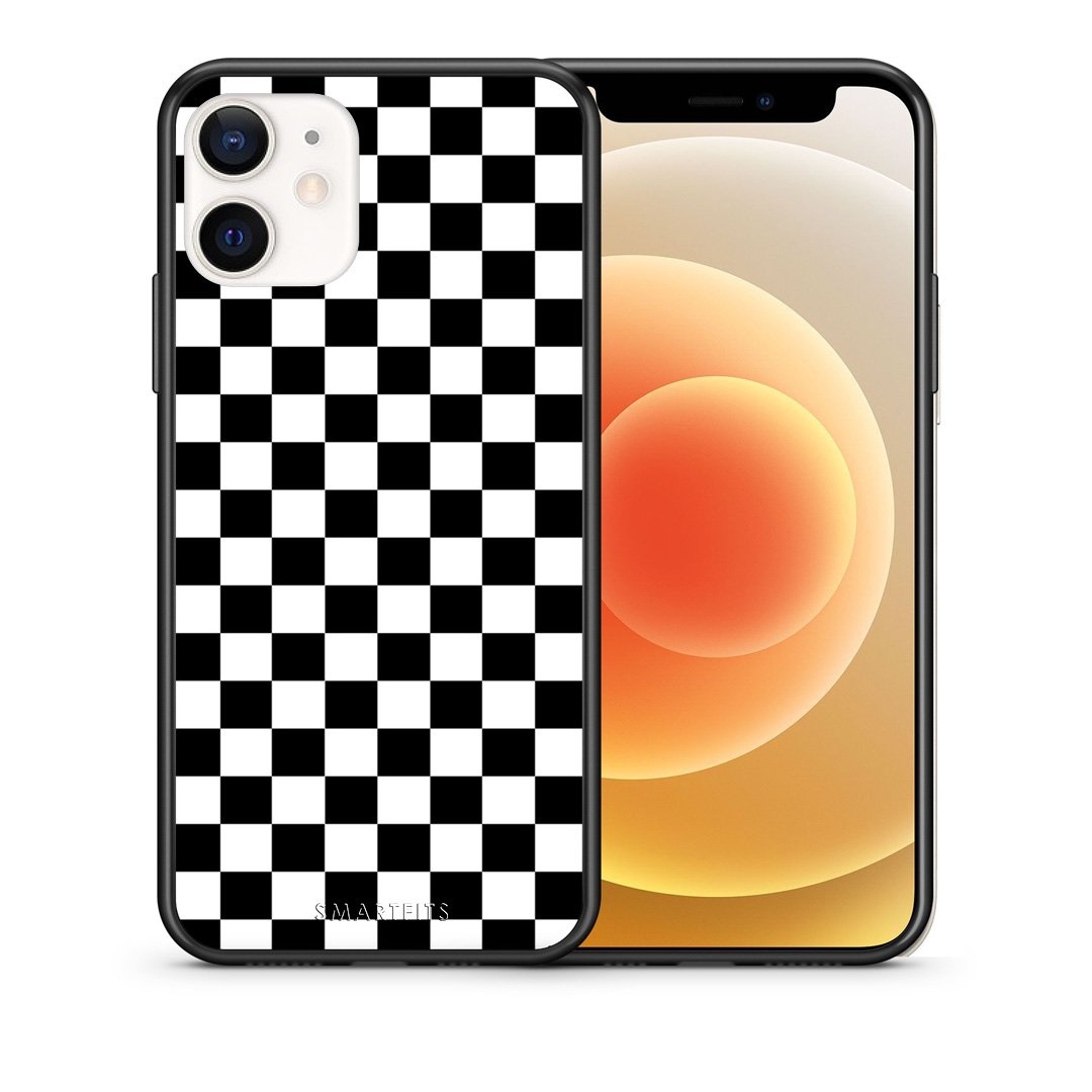 Θήκη iPhone 12 Mini Squares Geometric από τη Smartfits με σχέδιο στο πίσω μέρος και μαύρο περίβλημα | iPhone 12 Mini Squares Geometric case with colorful back and black bezels
