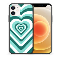 Thumbnail for Θήκη iPhone 12 Mini Green Hearts από τη Smartfits με σχέδιο στο πίσω μέρος και μαύρο περίβλημα | iPhone 12 Mini Green Hearts case with colorful back and black bezels