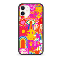 Thumbnail for Θήκη iPhone 12 Mini Hippie Love από τη Smartfits με σχέδιο στο πίσω μέρος και μαύρο περίβλημα | iPhone 12 Mini Hippie Love case with colorful back and black bezels