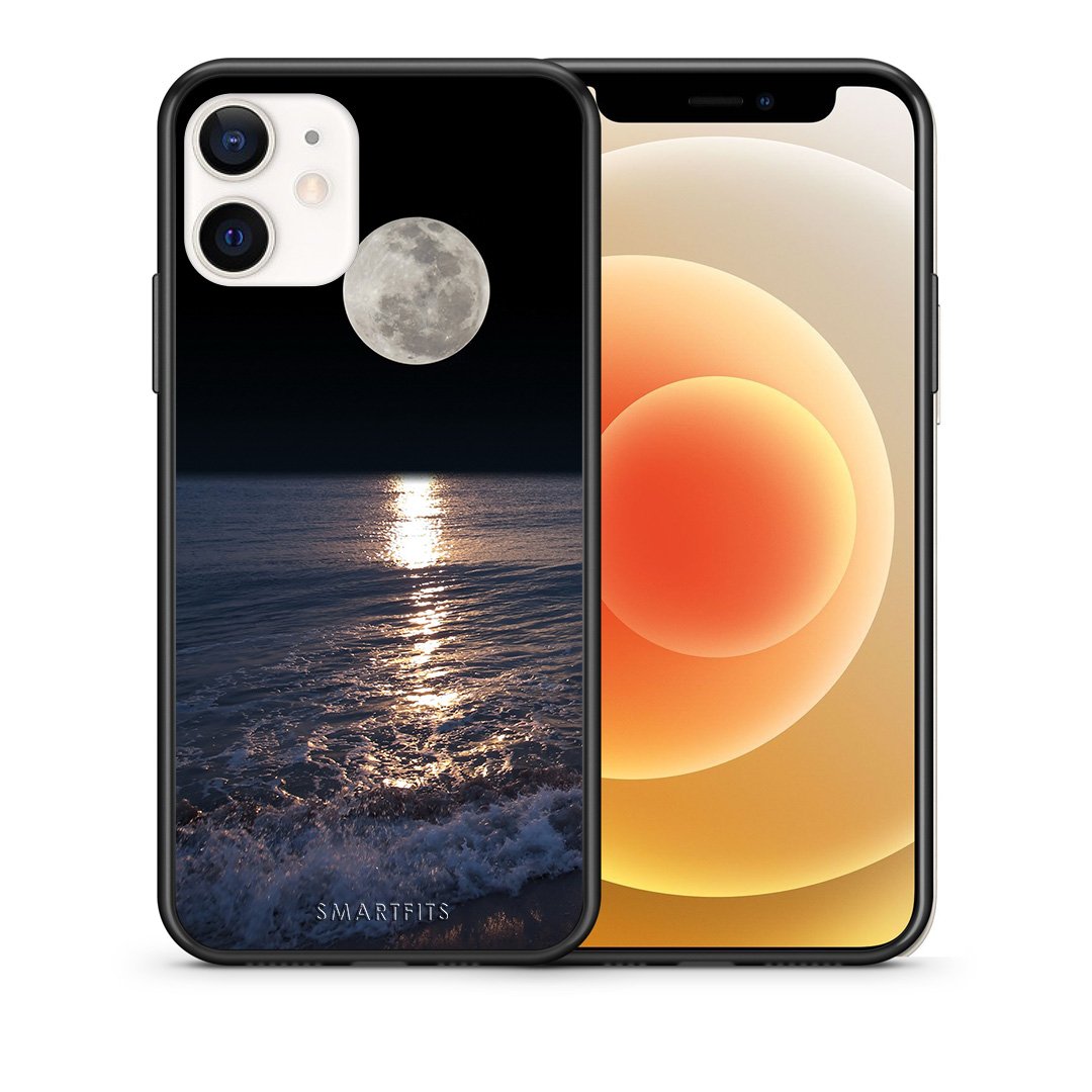 Θήκη iPhone 12 Mini Moon Landscape από τη Smartfits με σχέδιο στο πίσω μέρος και μαύρο περίβλημα | iPhone 12 Mini Moon Landscape case with colorful back and black bezels
