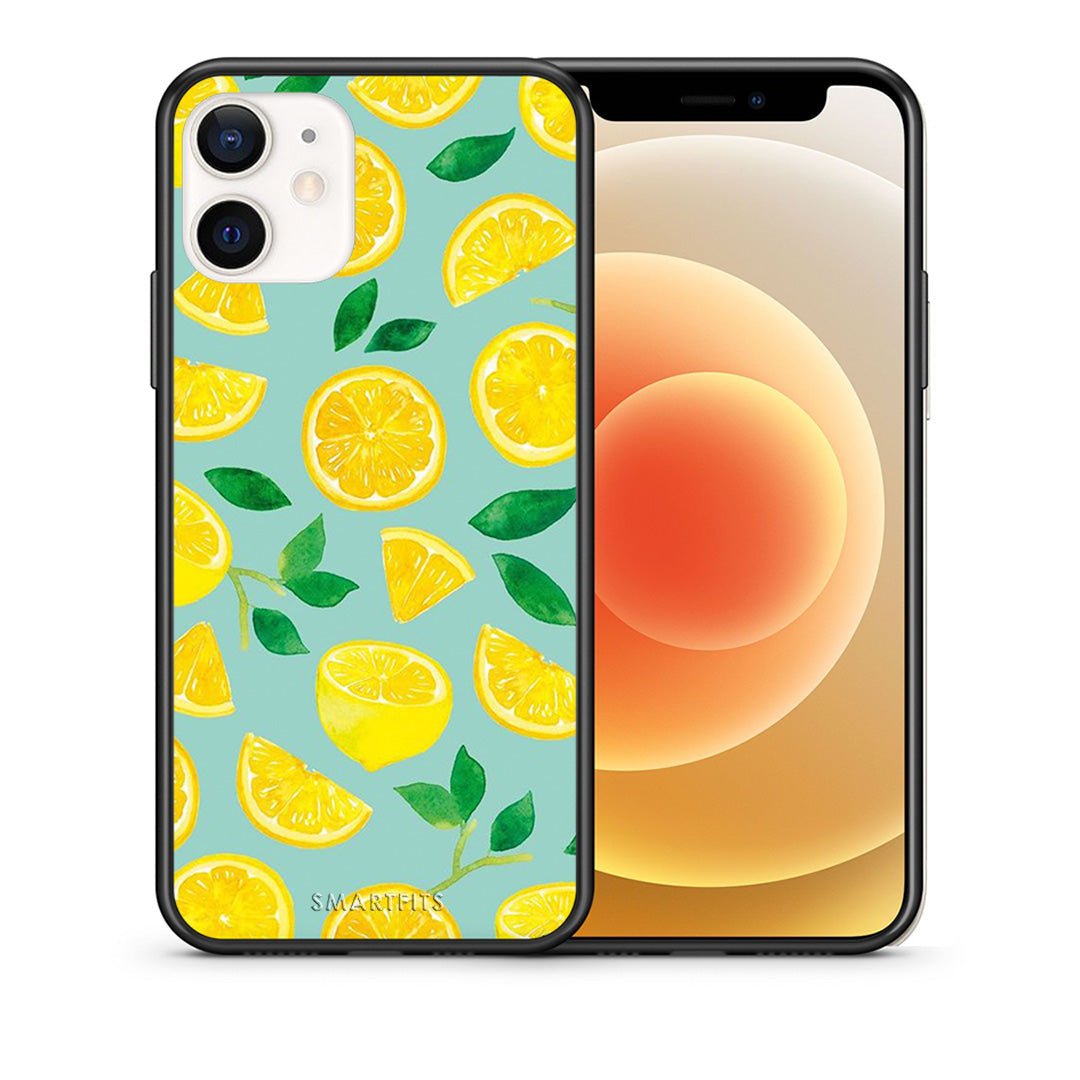 Θήκη iPhone 12 Mini Lemons από τη Smartfits με σχέδιο στο πίσω μέρος και μαύρο περίβλημα | iPhone 12 Mini Lemons case with colorful back and black bezels