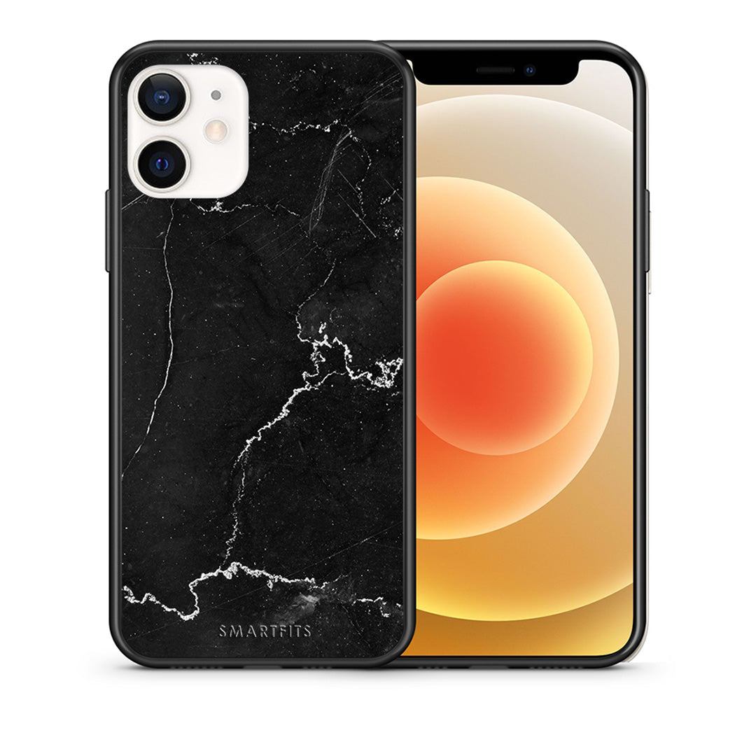 Θήκη iPhone 12 Mini Marble Black από τη Smartfits με σχέδιο στο πίσω μέρος και μαύρο περίβλημα | iPhone 12 Mini Marble Black case with colorful back and black bezels