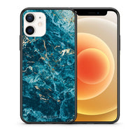 Thumbnail for Θήκη iPhone 12 Mini Marble Blue από τη Smartfits με σχέδιο στο πίσω μέρος και μαύρο περίβλημα | iPhone 12 Mini Marble Blue case with colorful back and black bezels