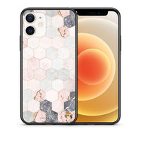 Thumbnail for Θήκη iPhone 12 Mini Hexagon Pink Marble από τη Smartfits με σχέδιο στο πίσω μέρος και μαύρο περίβλημα | iPhone 12 Mini Hexagon Pink Marble case with colorful back and black bezels