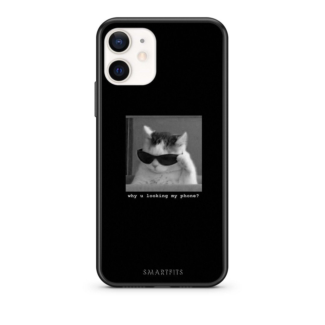 Θήκη iPhone 12 Mini Meme Cat από τη Smartfits με σχέδιο στο πίσω μέρος και μαύρο περίβλημα | iPhone 12 Mini Meme Cat case with colorful back and black bezels
