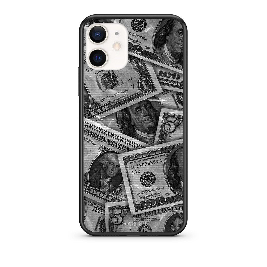 Θήκη iPhone 12 Mini Money Dollars από τη Smartfits με σχέδιο στο πίσω μέρος και μαύρο περίβλημα | iPhone 12 Mini Money Dollars case with colorful back and black bezels