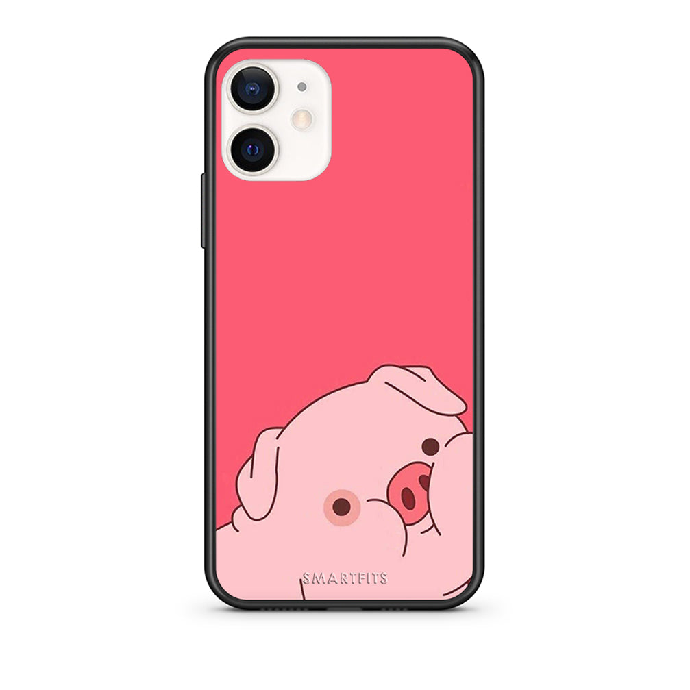 Θήκη Αγίου Βαλεντίνου iPhone 12 Mini Pig Love 1 από τη Smartfits με σχέδιο στο πίσω μέρος και μαύρο περίβλημα | iPhone 12 Mini Pig Love 1 case with colorful back and black bezels