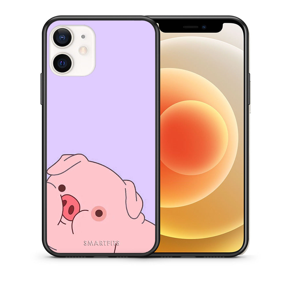 Θήκη Αγίου Βαλεντίνου iPhone 12 Mini Pig Love 2 από τη Smartfits με σχέδιο στο πίσω μέρος και μαύρο περίβλημα | iPhone 12 Mini Pig Love 2 case with colorful back and black bezels