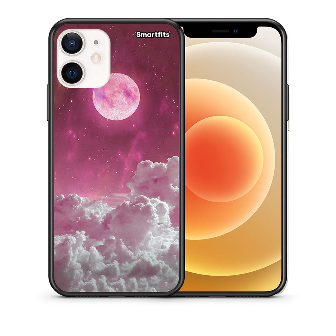 Θήκη iPhone 12 Mini Pink Moon από τη Smartfits με σχέδιο στο πίσω μέρος και μαύρο περίβλημα | iPhone 12 Mini Pink Moon case with colorful back and black bezels