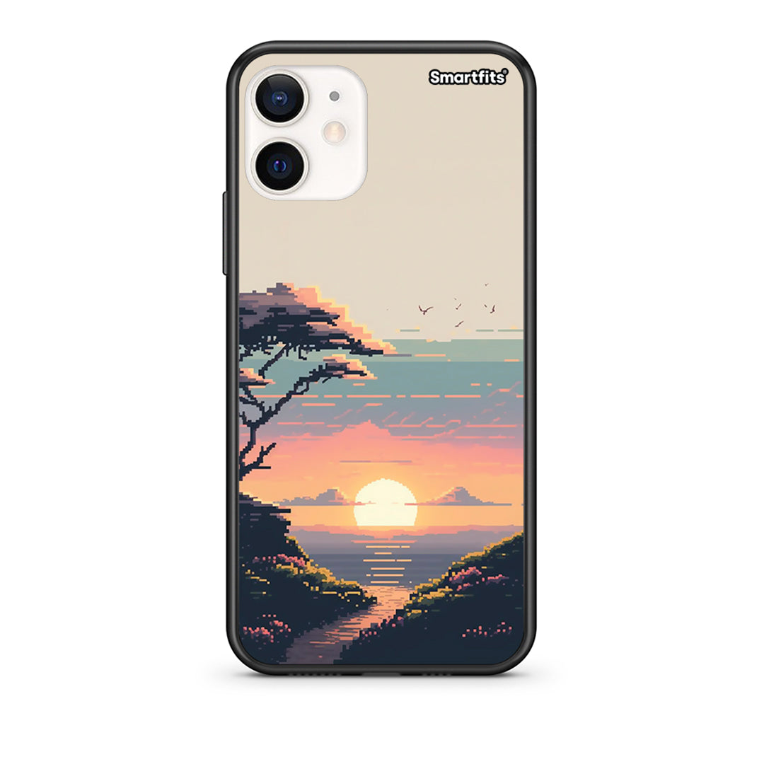 Θήκη iPhone 12 Mini Pixel Sunset από τη Smartfits με σχέδιο στο πίσω μέρος και μαύρο περίβλημα | iPhone 12 Mini Pixel Sunset case with colorful back and black bezels