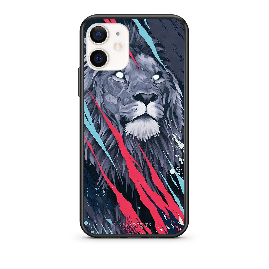 Θήκη iPhone 12 Mini Lion Designer PopArt από τη Smartfits με σχέδιο στο πίσω μέρος και μαύρο περίβλημα | iPhone 12 Mini Lion Designer PopArt case with colorful back and black bezels