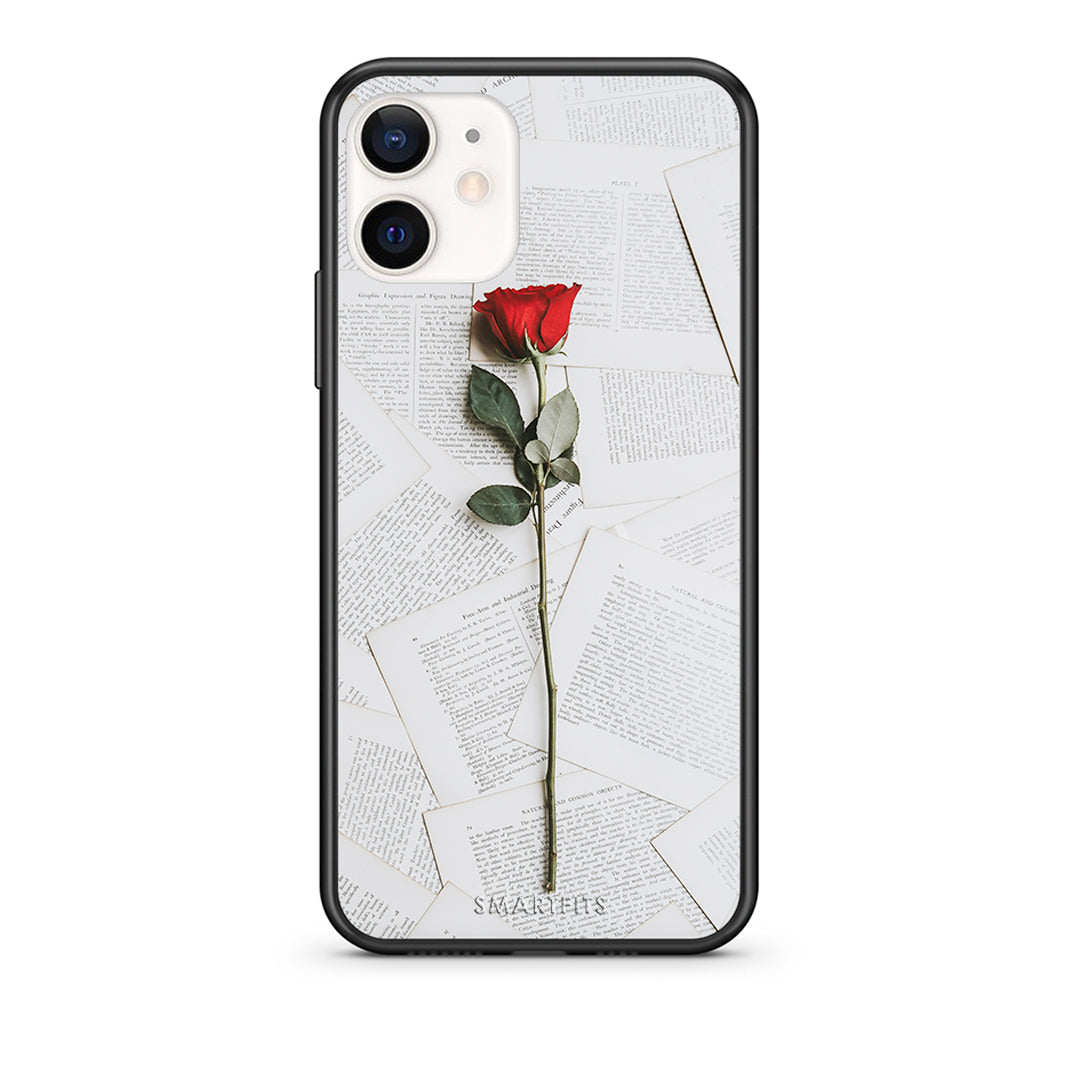 Θήκη iPhone 12 Mini Red Rose από τη Smartfits με σχέδιο στο πίσω μέρος και μαύρο περίβλημα | iPhone 12 Mini Red Rose case with colorful back and black bezels
