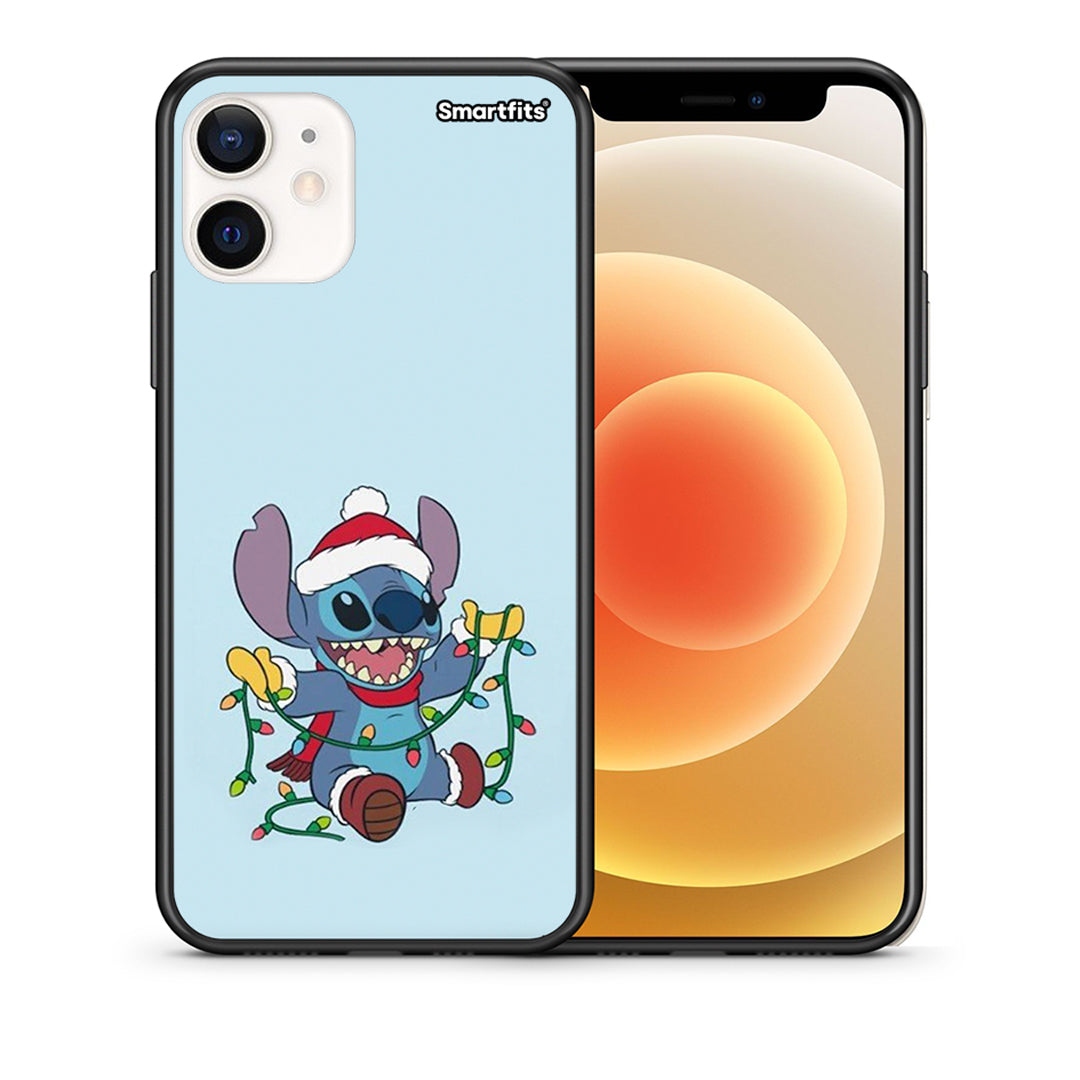 Θήκη iPhone 12 Mini Santa Stich από τη Smartfits με σχέδιο στο πίσω μέρος και μαύρο περίβλημα | iPhone 12 Mini Santa Stich case with colorful back and black bezels