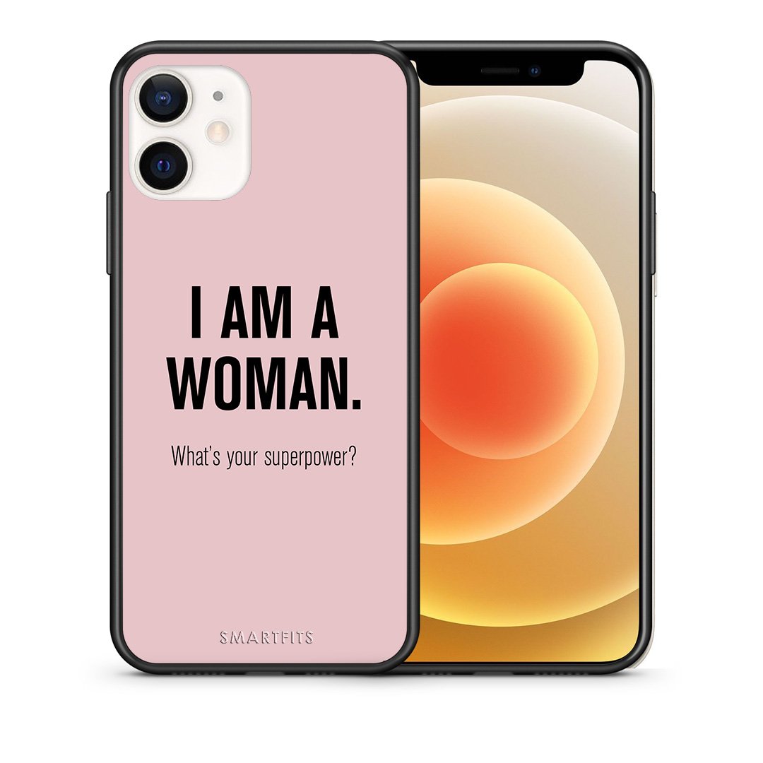 Θήκη iPhone 12 Mini Superpower Woman από τη Smartfits με σχέδιο στο πίσω μέρος και μαύρο περίβλημα | iPhone 12 Mini Superpower Woman case with colorful back and black bezels