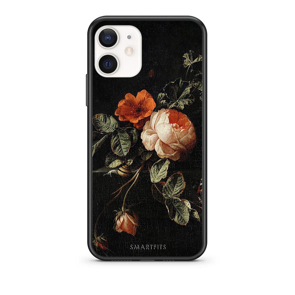 Θήκη iPhone 12 Mini Vintage Roses από τη Smartfits με σχέδιο στο πίσω μέρος και μαύρο περίβλημα | iPhone 12 Mini Vintage Roses case with colorful back and black bezels