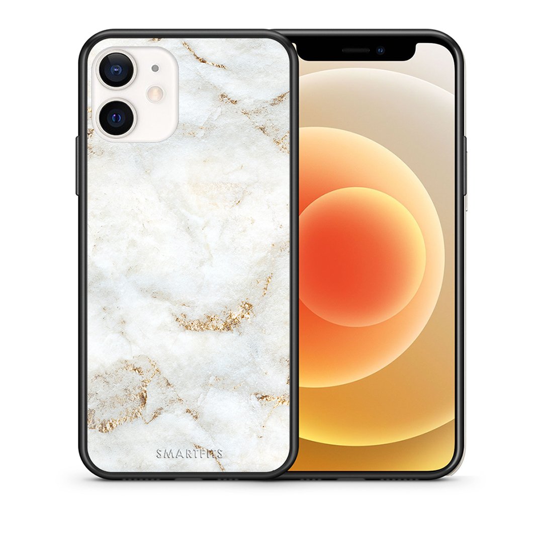 Θήκη iPhone 12 Mini White Gold Marble από τη Smartfits με σχέδιο στο πίσω μέρος και μαύρο περίβλημα | iPhone 12 Mini White Gold Marble case with colorful back and black bezels