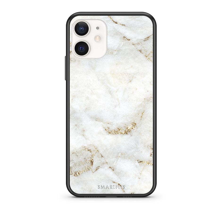 Θήκη iPhone 12 Mini White Gold Marble από τη Smartfits με σχέδιο στο πίσω μέρος και μαύρο περίβλημα | iPhone 12 Mini White Gold Marble case with colorful back and black bezels