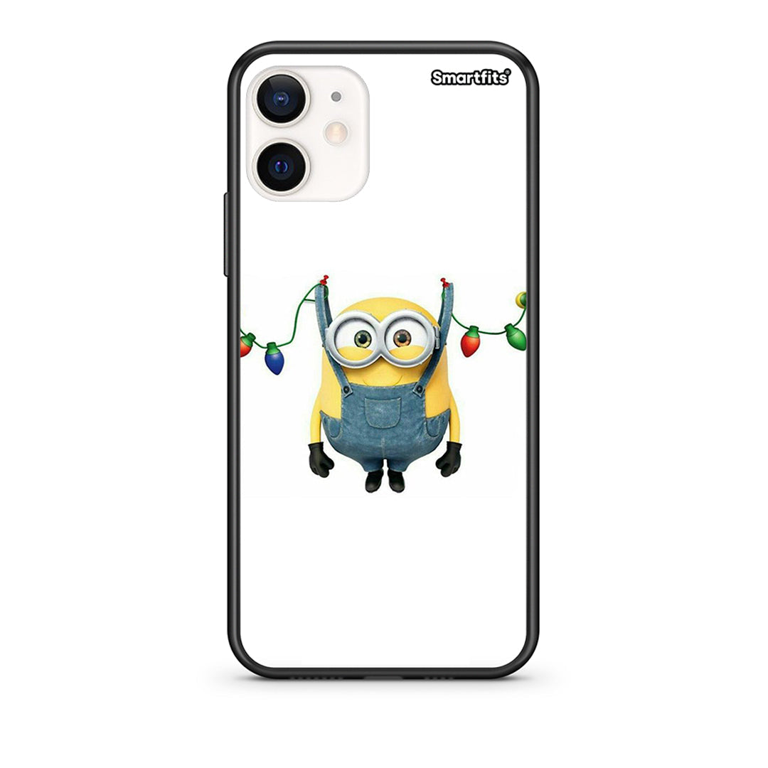 Θήκη iPhone 12 Mini Xmas Minion Lights από τη Smartfits με σχέδιο στο πίσω μέρος και μαύρο περίβλημα | iPhone 12 Mini Xmas Minion Lights case with colorful back and black bezels