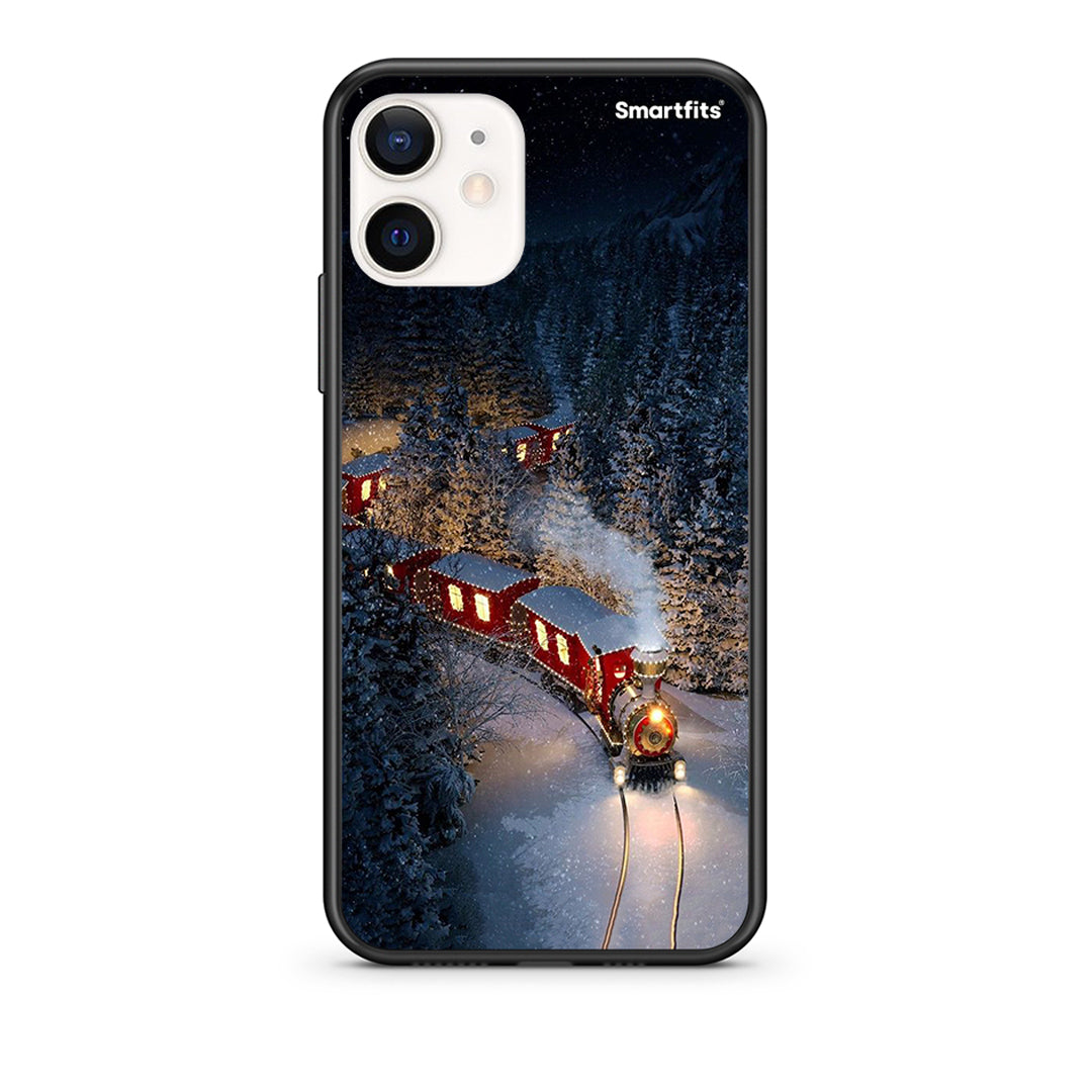 Θήκη iPhone 12 Mini Xmas Train από τη Smartfits με σχέδιο στο πίσω μέρος και μαύρο περίβλημα | iPhone 12 Mini Xmas Train case with colorful back and black bezels