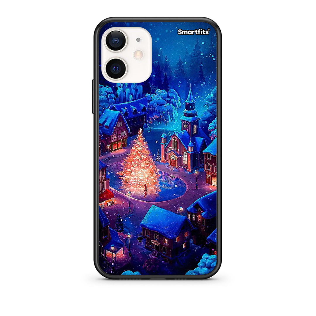 Θήκη iPhone 12 Mini Xmas Village από τη Smartfits με σχέδιο στο πίσω μέρος και μαύρο περίβλημα | iPhone 12 Mini Xmas Village case with colorful back and black bezels