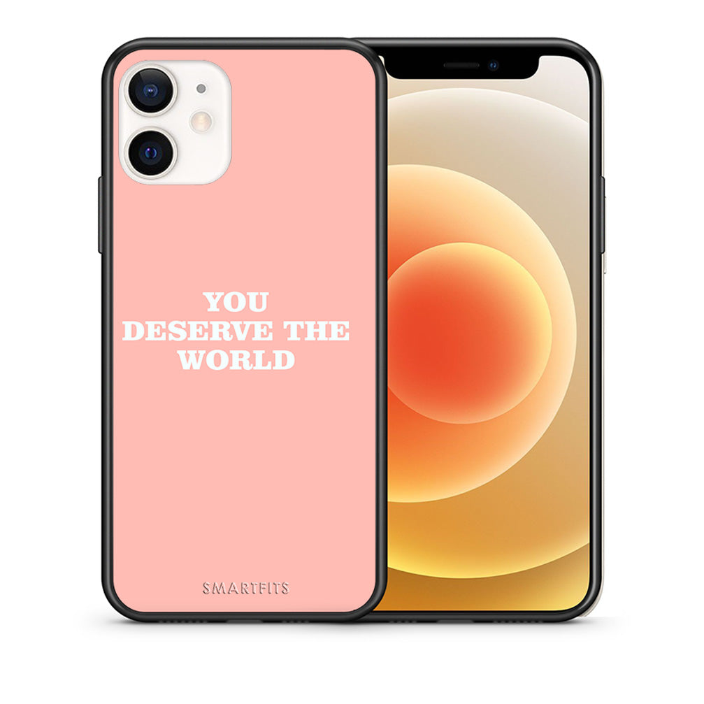 Θήκη Αγίου Βαλεντίνου iPhone 12 Mini You Deserve The World από τη Smartfits με σχέδιο στο πίσω μέρος και μαύρο περίβλημα | iPhone 12 Mini You Deserve The World case with colorful back and black bezels