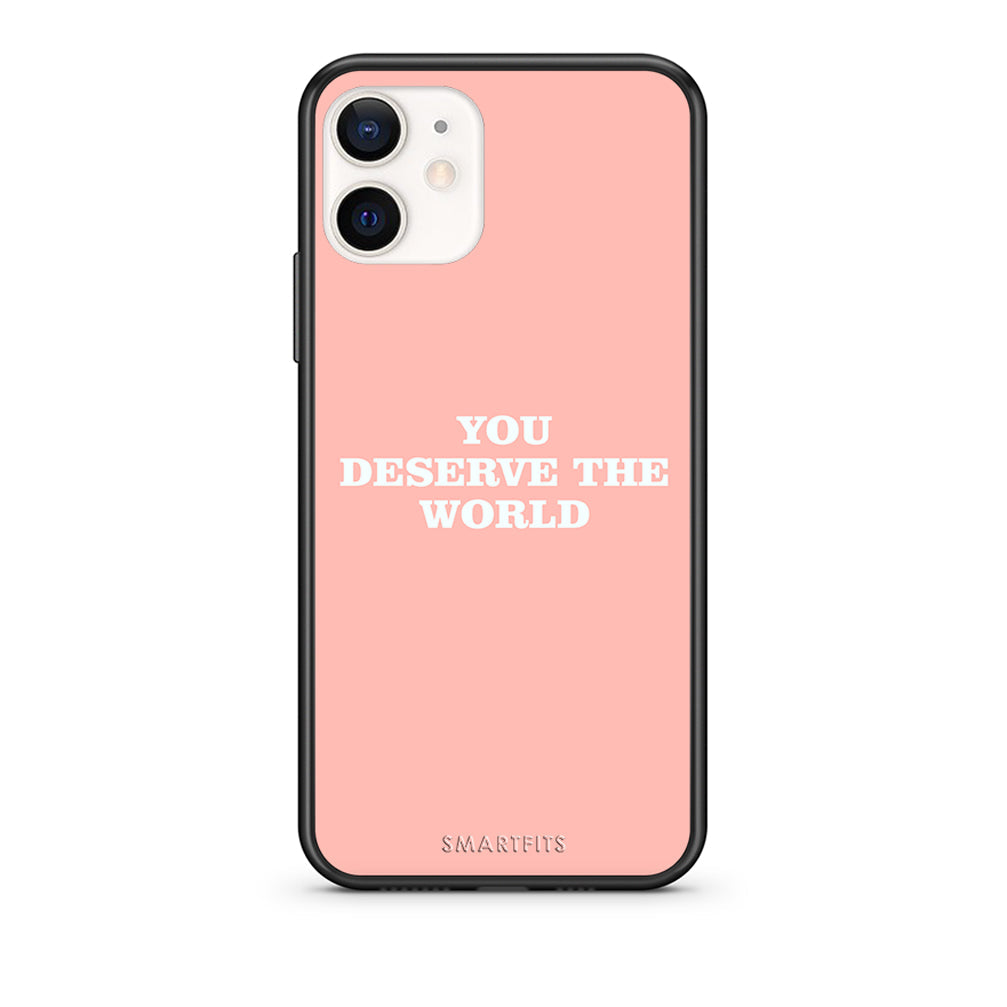 Θήκη Αγίου Βαλεντίνου iPhone 12 Mini You Deserve The World από τη Smartfits με σχέδιο στο πίσω μέρος και μαύρο περίβλημα | iPhone 12 Mini You Deserve The World case with colorful back and black bezels