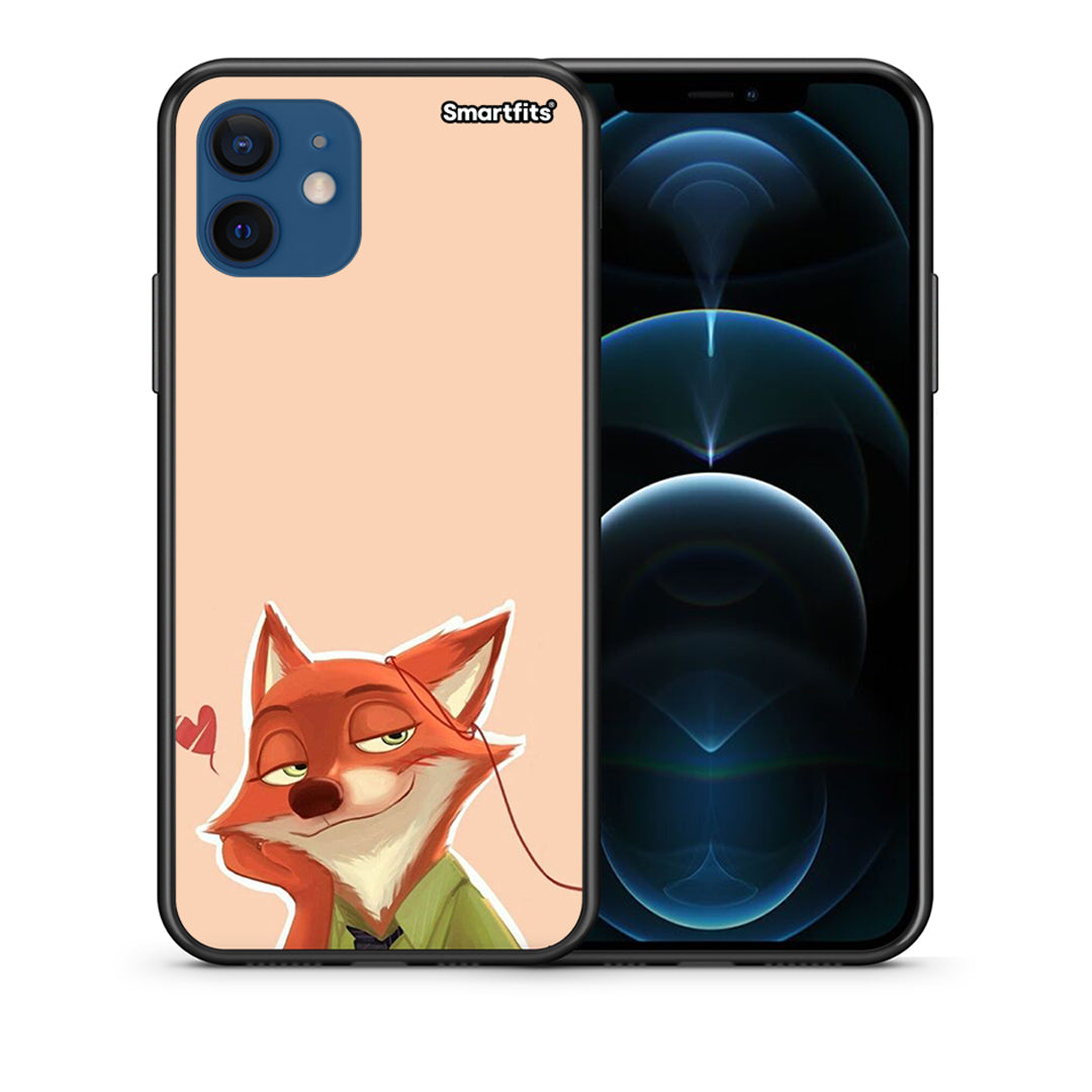 Θήκη iPhone 12 Nick Wilde And Judy Hopps Love 1 από τη Smartfits με σχέδιο στο πίσω μέρος και μαύρο περίβλημα | iPhone 12 Nick Wilde And Judy Hopps Love 1 case with colorful back and black bezels