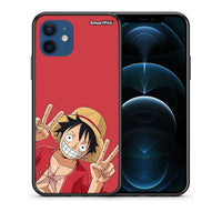 Thumbnail for Θήκη iPhone 12 Pirate Luffy από τη Smartfits με σχέδιο στο πίσω μέρος και μαύρο περίβλημα | iPhone 12 Pirate Luffy case with colorful back and black bezels