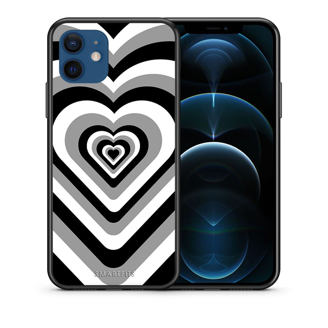 Θήκη iPhone 12 Black Hearts από τη Smartfits με σχέδιο στο πίσω μέρος και μαύρο περίβλημα | iPhone 12 Black Hearts case with colorful back and black bezels