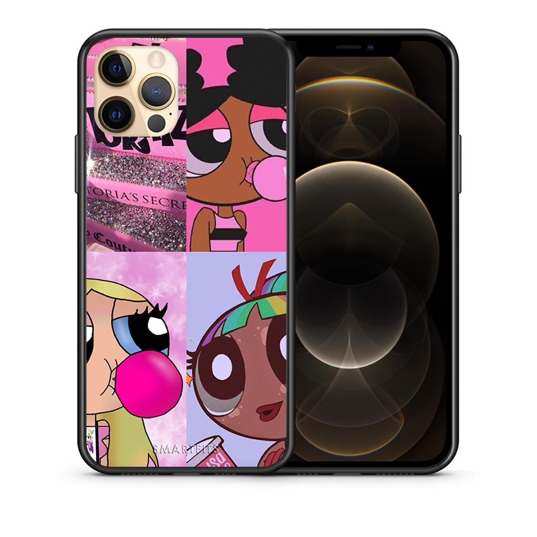 Θήκη Αγίου Βαλεντίνου iPhone 12 Bubble Girls από τη Smartfits με σχέδιο στο πίσω μέρος και μαύρο περίβλημα | iPhone 12 Bubble Girls case with colorful back and black bezels