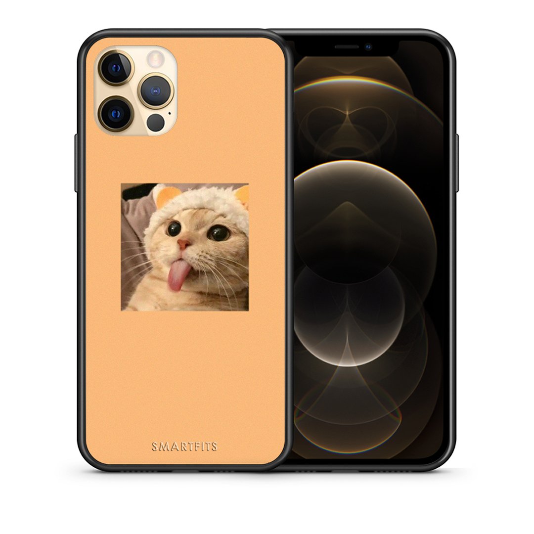 Θήκη iPhone 12 Cat Tongue από τη Smartfits με σχέδιο στο πίσω μέρος και μαύρο περίβλημα | iPhone 12 Cat Tongue case with colorful back and black bezels