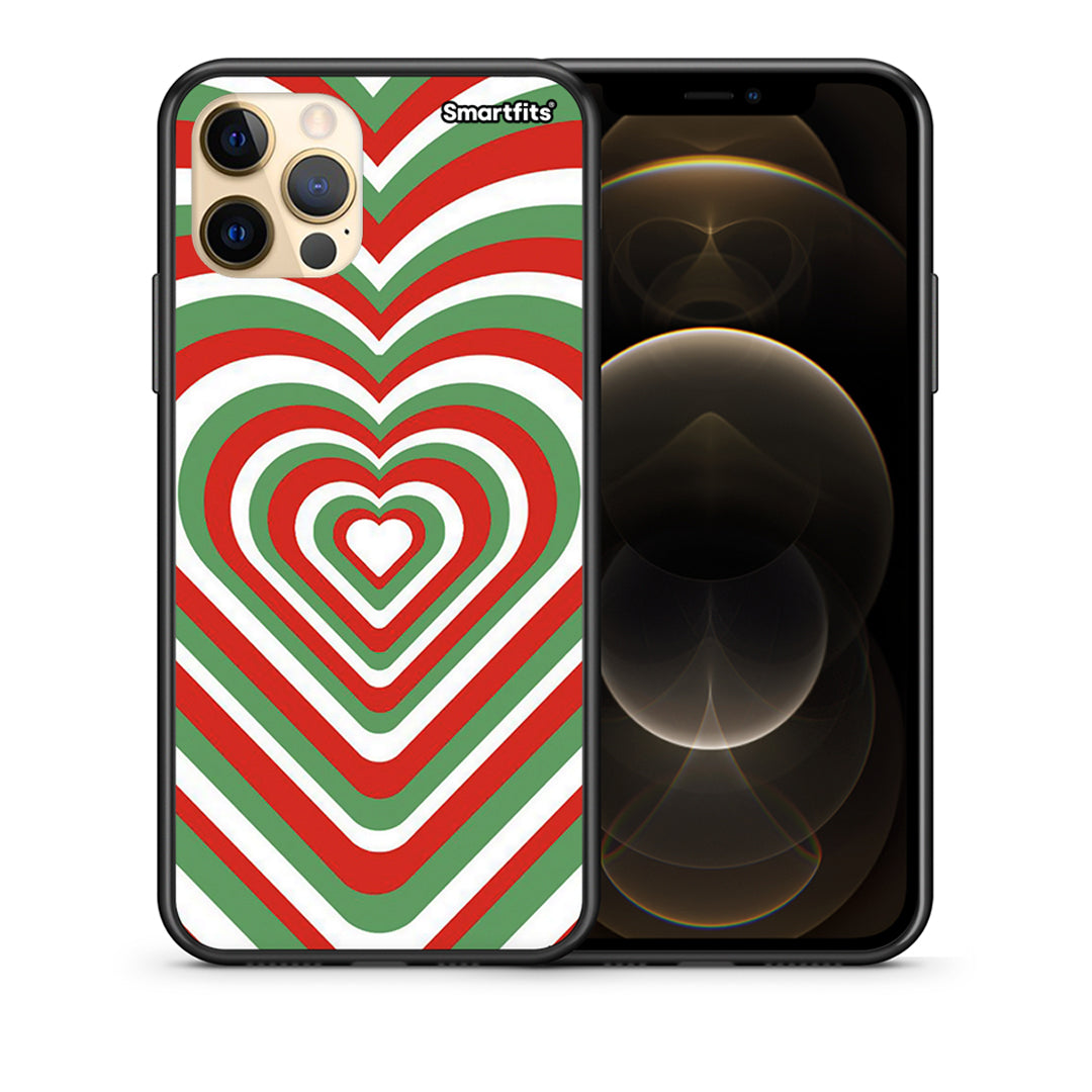 Θήκη iPhone 12 Christmas Hearts από τη Smartfits με σχέδιο στο πίσω μέρος και μαύρο περίβλημα | iPhone 12 Christmas Hearts case with colorful back and black bezels