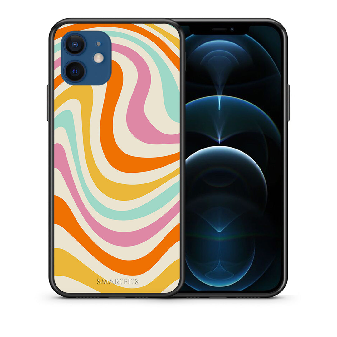 Θήκη iPhone 12 Colourful Waves από τη Smartfits με σχέδιο στο πίσω μέρος και μαύρο περίβλημα | iPhone 12 Colourful Waves case with colorful back and black bezels