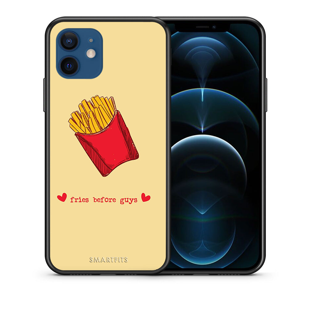 Θήκη Αγίου Βαλεντίνου iPhone 12 Pro Fries Before Guys από τη Smartfits με σχέδιο στο πίσω μέρος και μαύρο περίβλημα | iPhone 12 Pro Fries Before Guys case with colorful back and black bezels