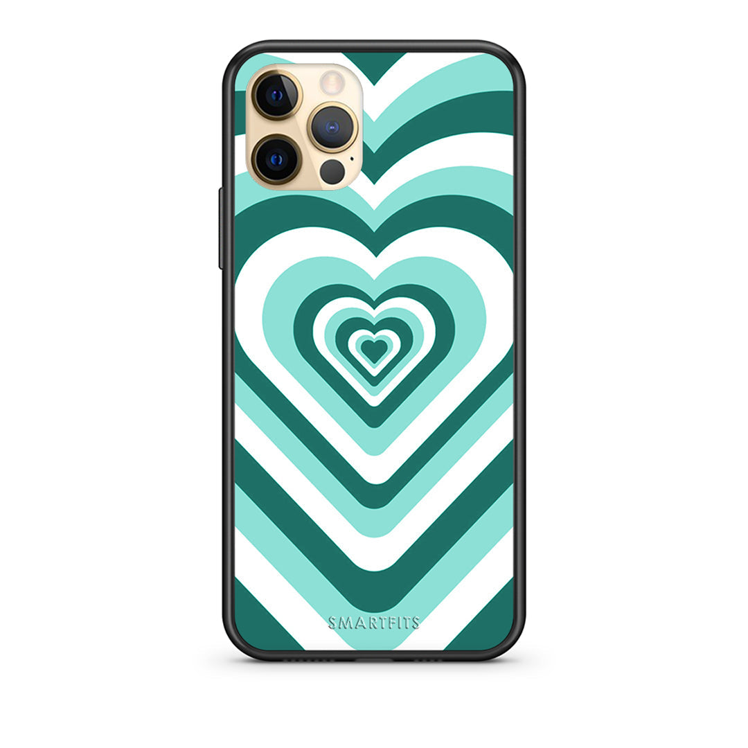 Θήκη iPhone 12 Green Hearts από τη Smartfits με σχέδιο στο πίσω μέρος και μαύρο περίβλημα | iPhone 12 Green Hearts case with colorful back and black bezels