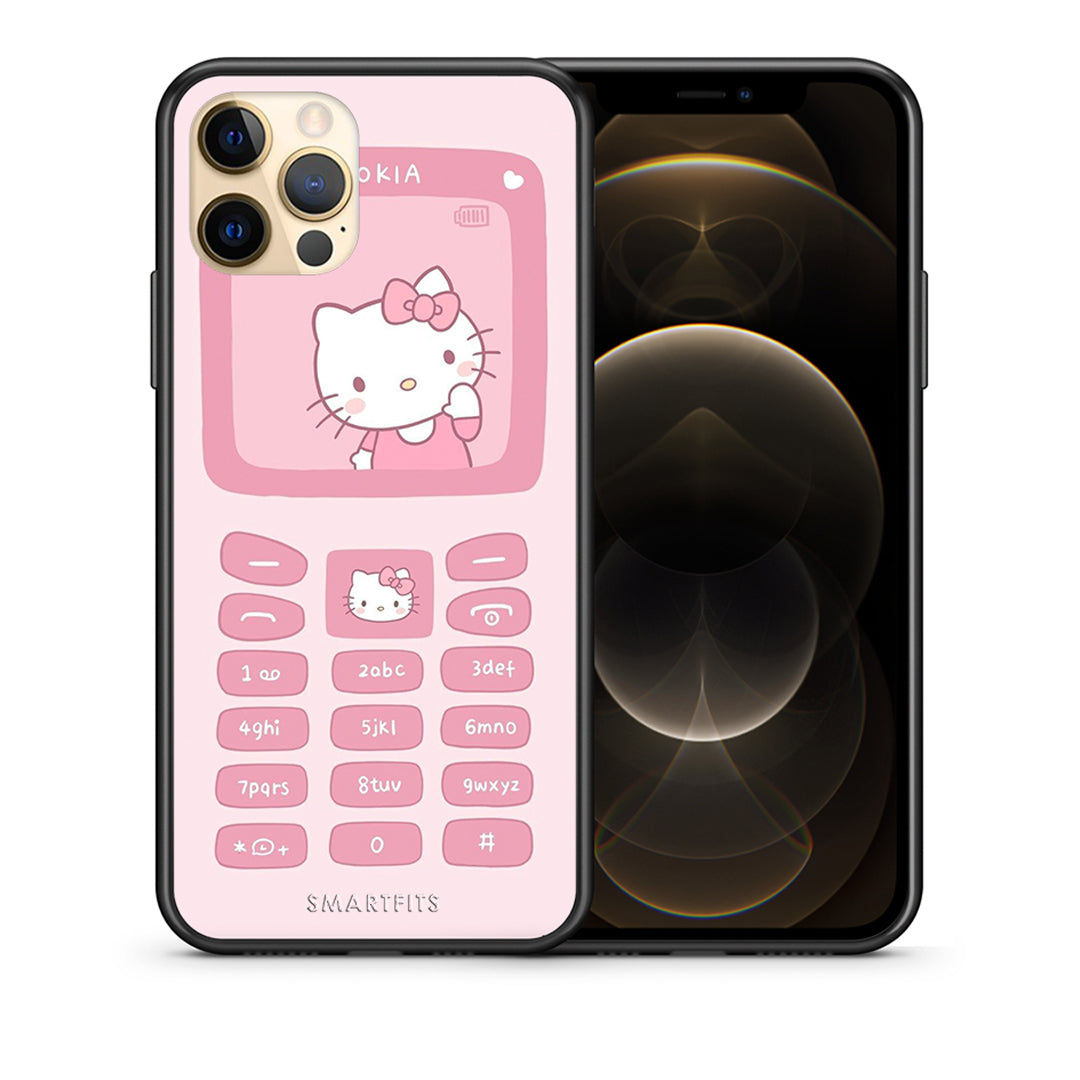 Θήκη Αγίου Βαλεντίνου iPhone 12 Hello Kitten από τη Smartfits με σχέδιο στο πίσω μέρος και μαύρο περίβλημα | iPhone 12 Hello Kitten case with colorful back and black bezels