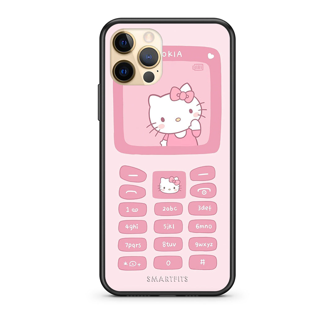 Θήκη Αγίου Βαλεντίνου iPhone 12 Hello Kitten από τη Smartfits με σχέδιο στο πίσω μέρος και μαύρο περίβλημα | iPhone 12 Hello Kitten case with colorful back and black bezels