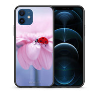 Thumbnail for Θήκη iPhone 12 Ladybug Flower από τη Smartfits με σχέδιο στο πίσω μέρος και μαύρο περίβλημα | iPhone 12 Ladybug Flower case with colorful back and black bezels