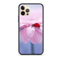 Thumbnail for Θήκη iPhone 12 Ladybug Flower από τη Smartfits με σχέδιο στο πίσω μέρος και μαύρο περίβλημα | iPhone 12 Ladybug Flower case with colorful back and black bezels