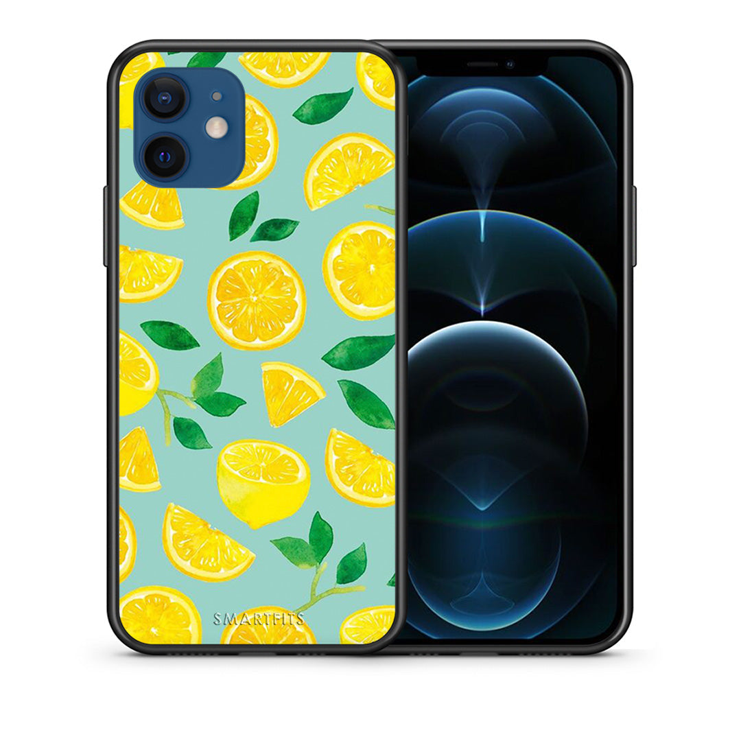 Θήκη iPhone 12 Lemons από τη Smartfits με σχέδιο στο πίσω μέρος και μαύρο περίβλημα | iPhone 12 Lemons case with colorful back and black bezels