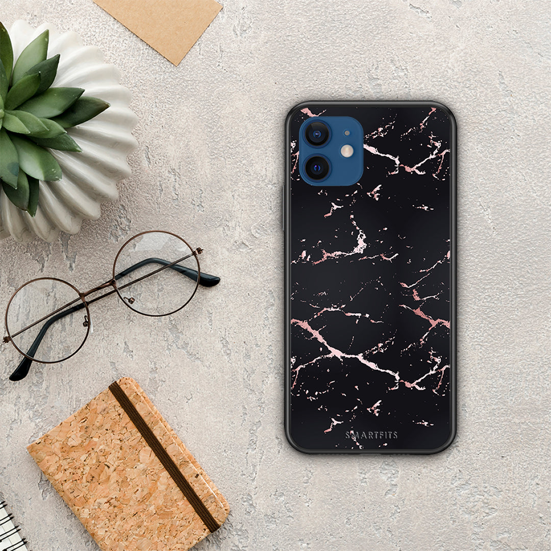 Marble Black Rosegold - iPhone 12 case