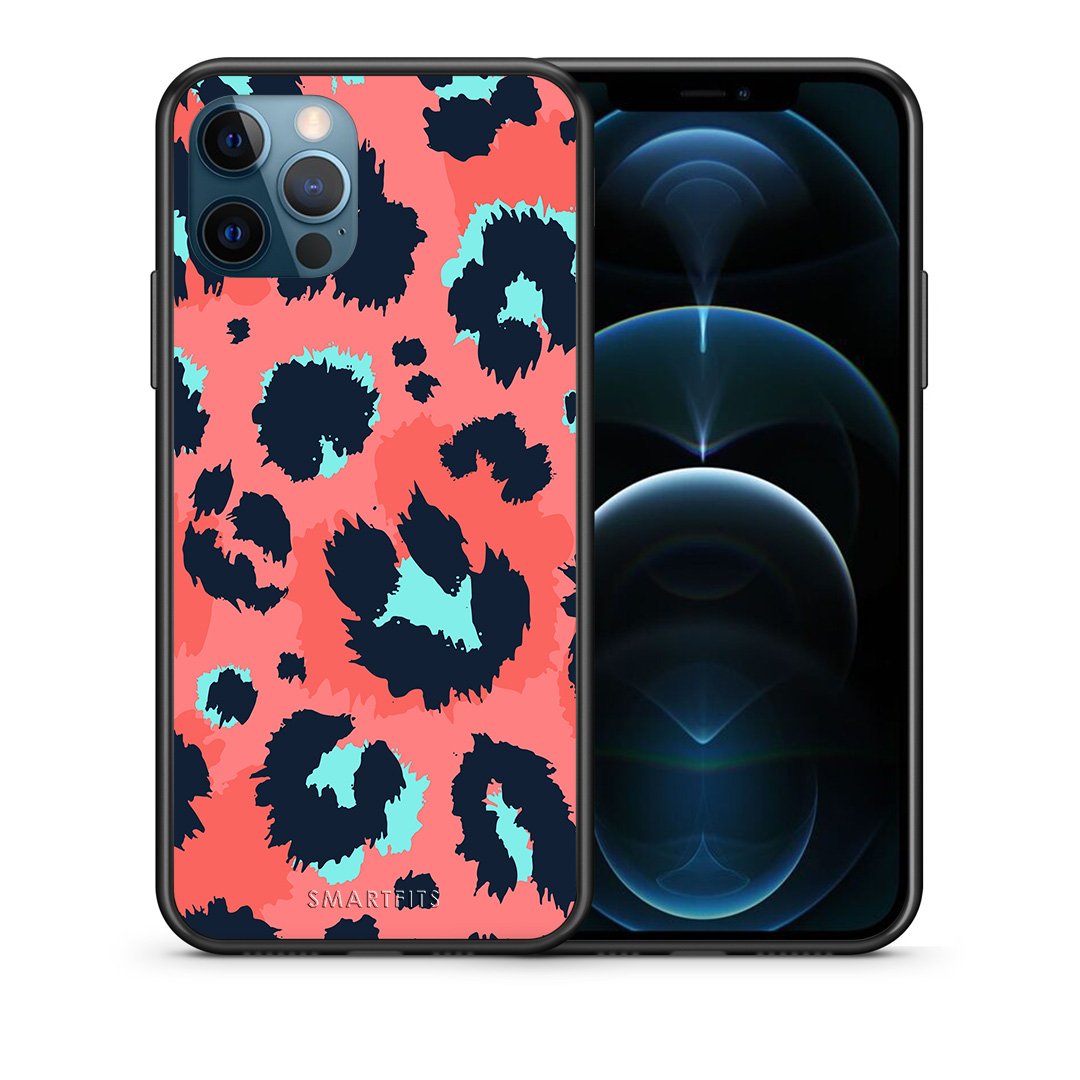 Θήκη iPhone 12 Pro Max Pink Leopard Animal από τη Smartfits με σχέδιο στο πίσω μέρος και μαύρο περίβλημα | iPhone 12 Pro Max Pink Leopard Animal case with colorful back and black bezels